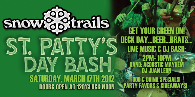 St. Patty's Day Bash at Snow Trails- Beer. Brats. Band.