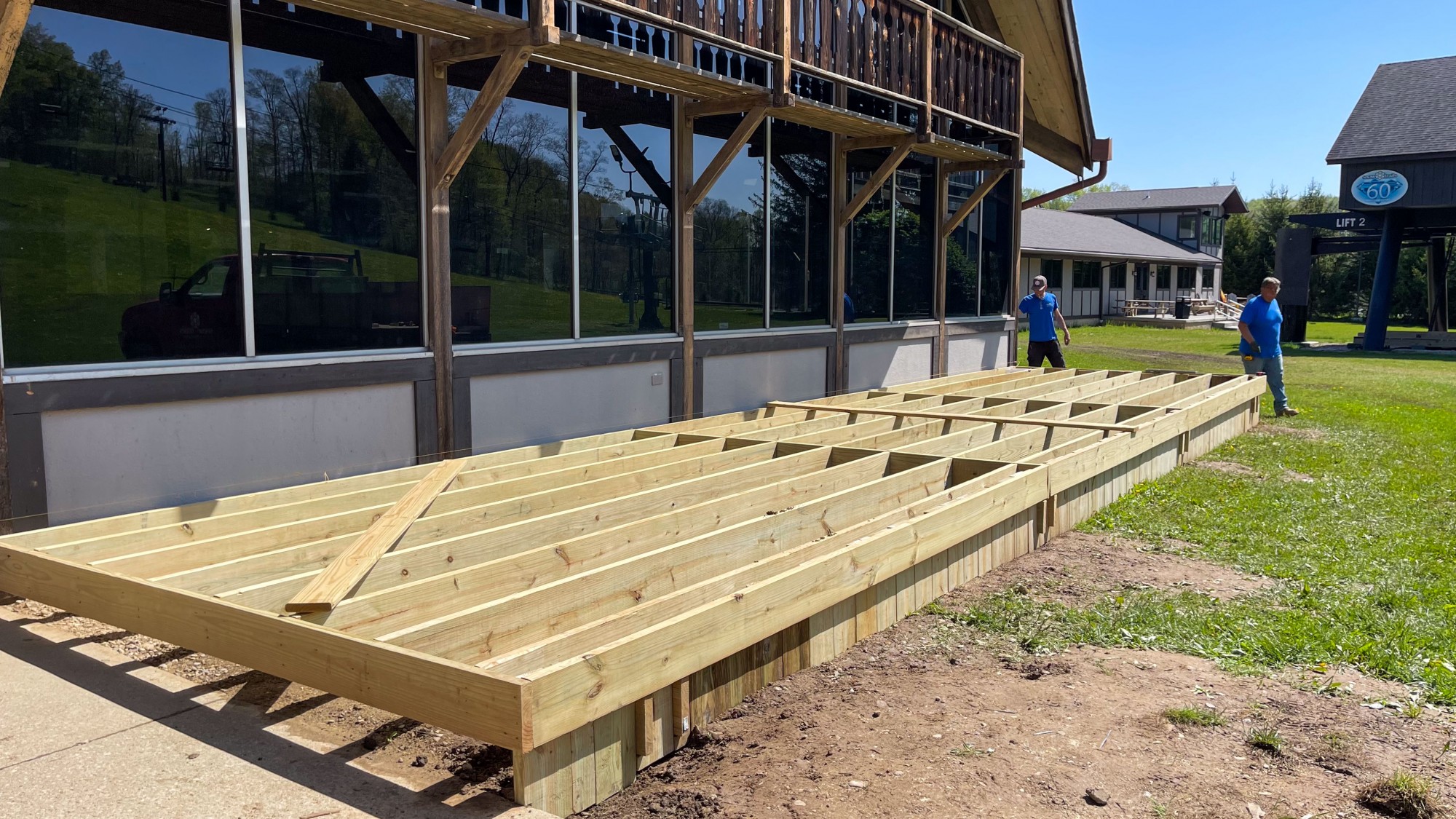 Wood Deck Construction for Ski Racks off Ski Lodge Cafeteria