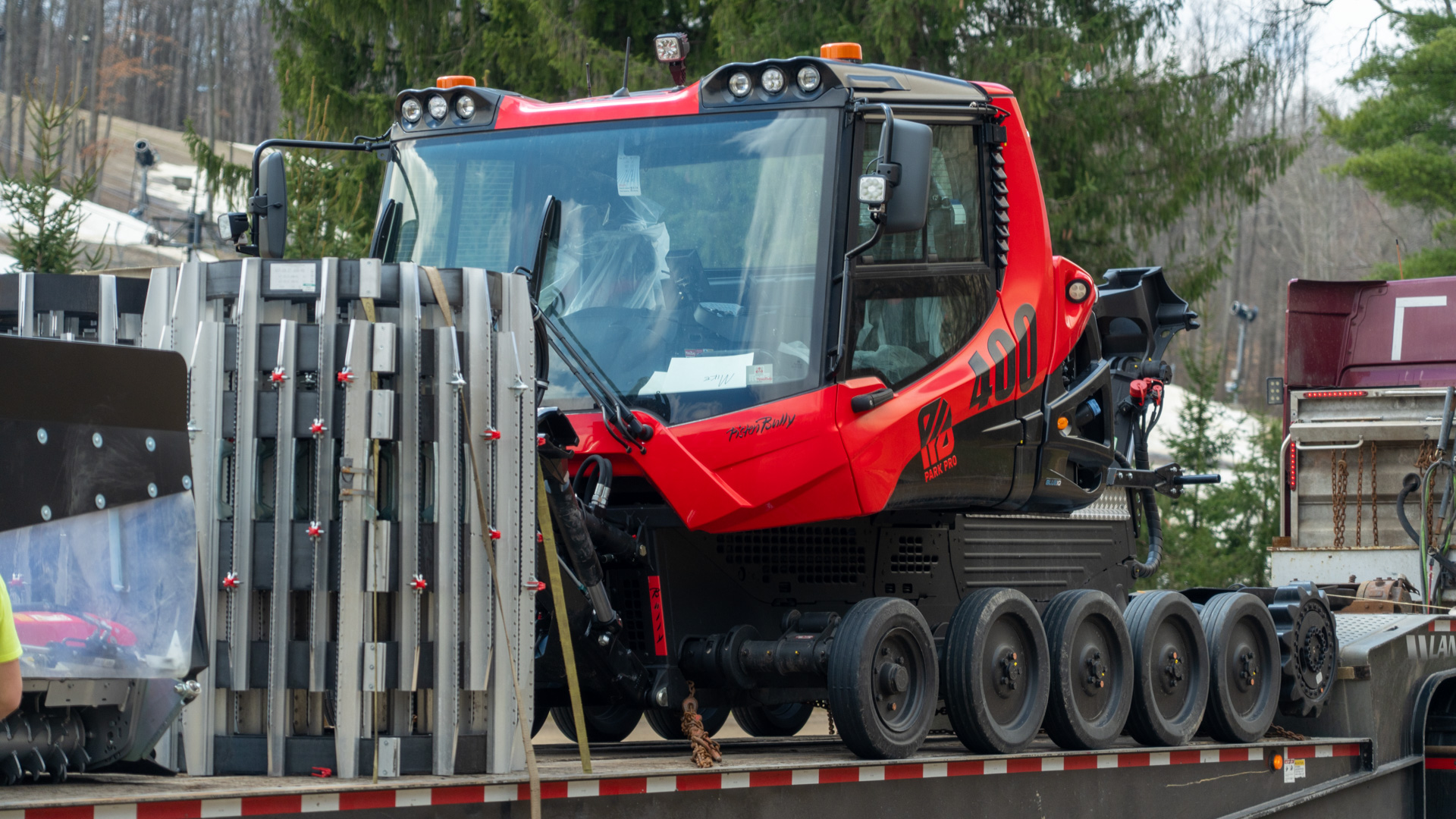 Ready to Unload New Pisten Bully 400 ParkPro Snow Groomer at Snow Trails Mansfield, Ohio