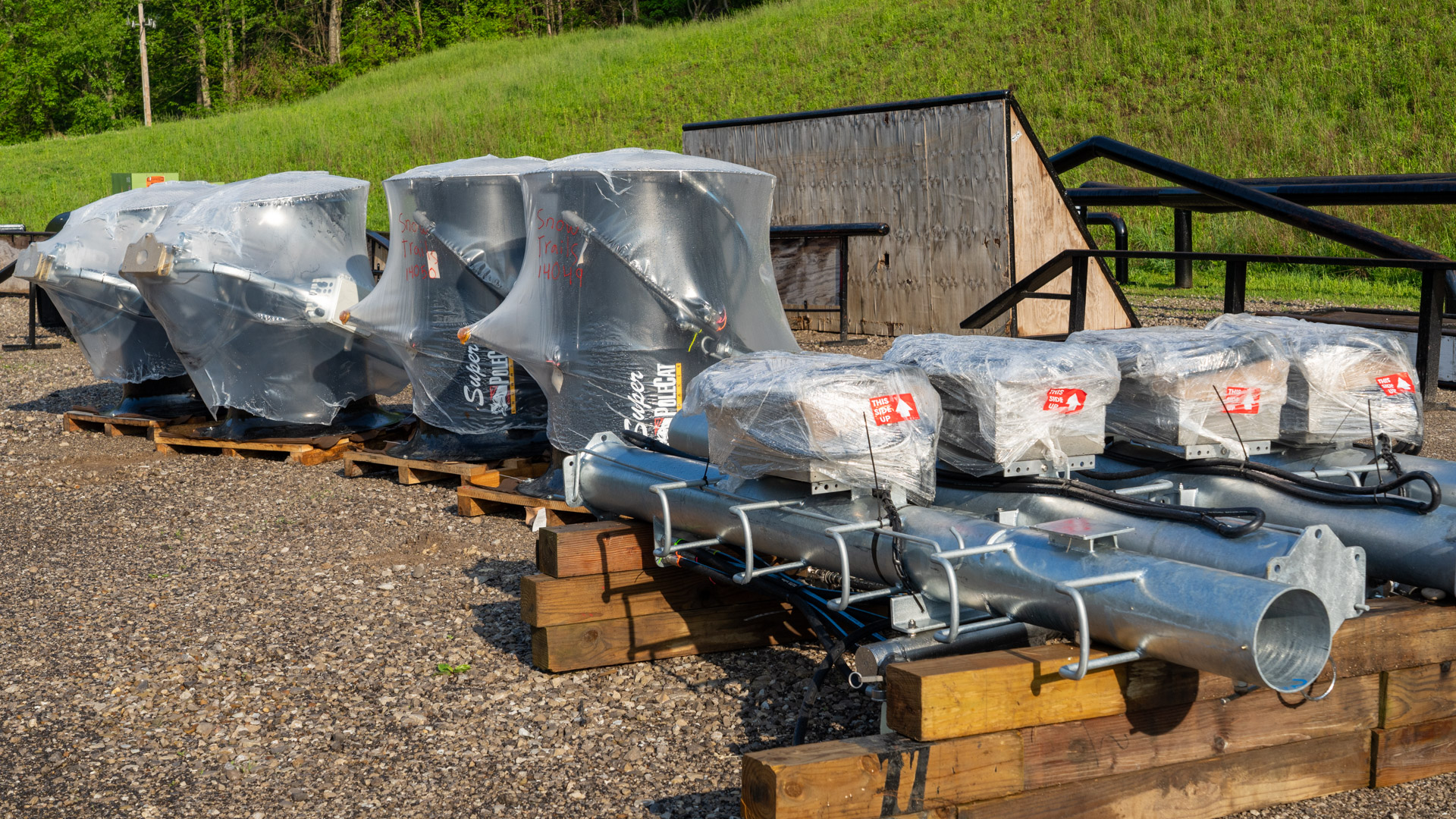 New SMI Super Pole Cat Snow Guns Unloaded and Waiting For Assembly at Snow Trails Mansfield, Ohio