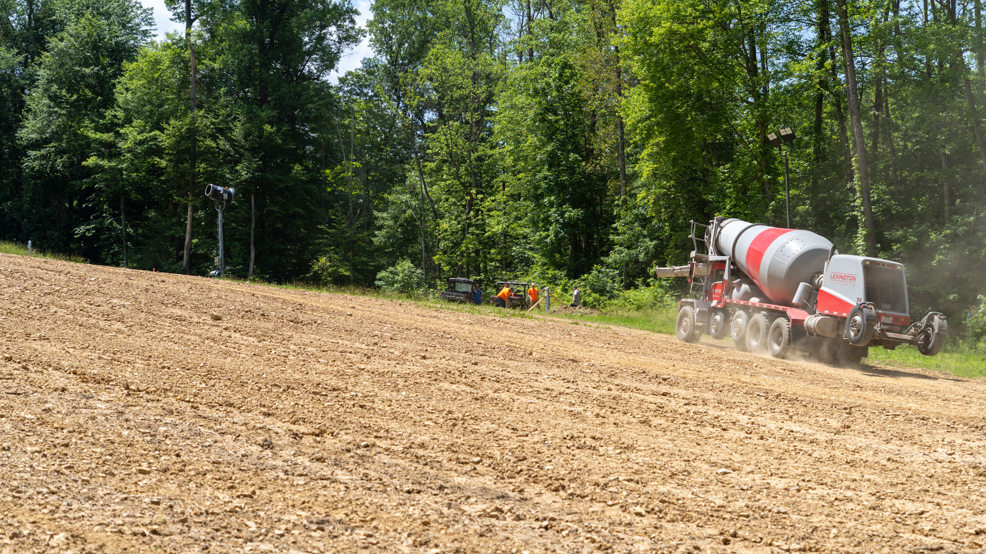 Concrete Truck Going Uphill to Pour Snow Gun Bases at Snow Trails Mansfield, Ohio