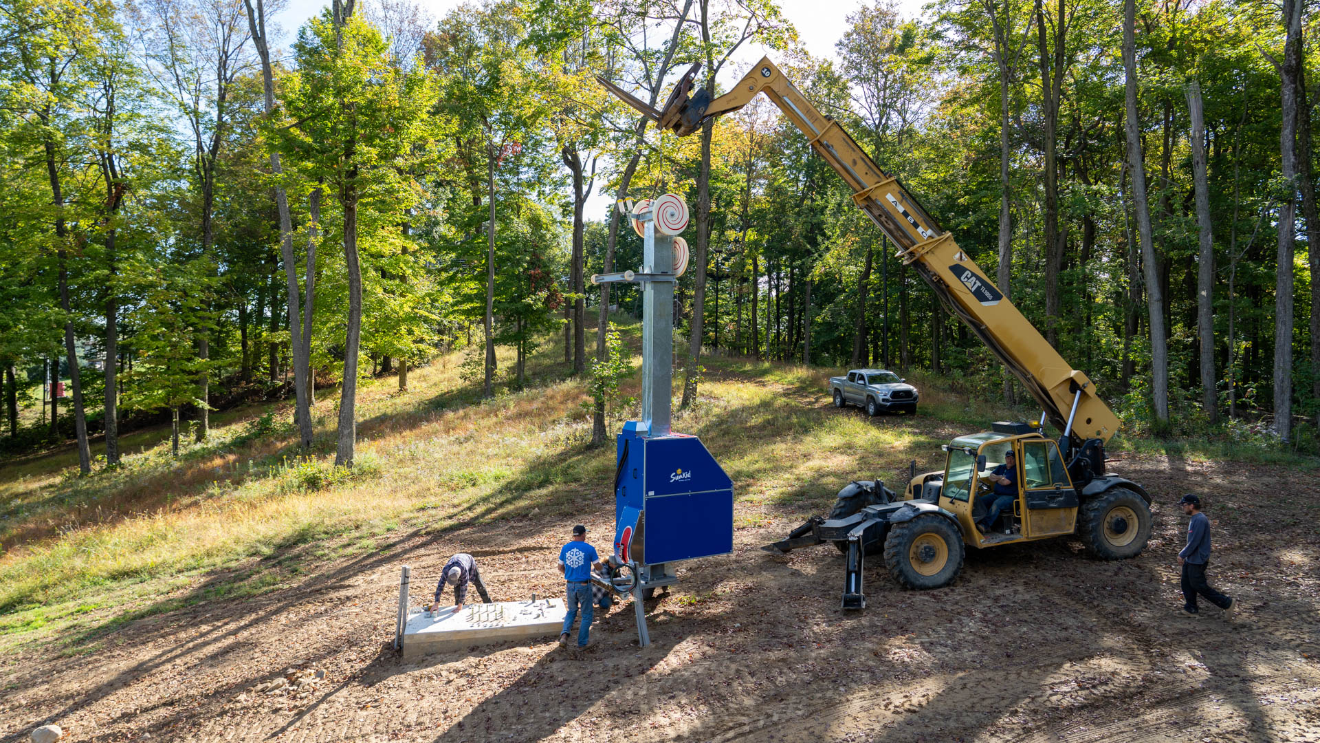 Installing Top Terminal of New Rope Tow for Servicing Alpine and Progression Terrain Parks at Snow Trails Mansfield, OH