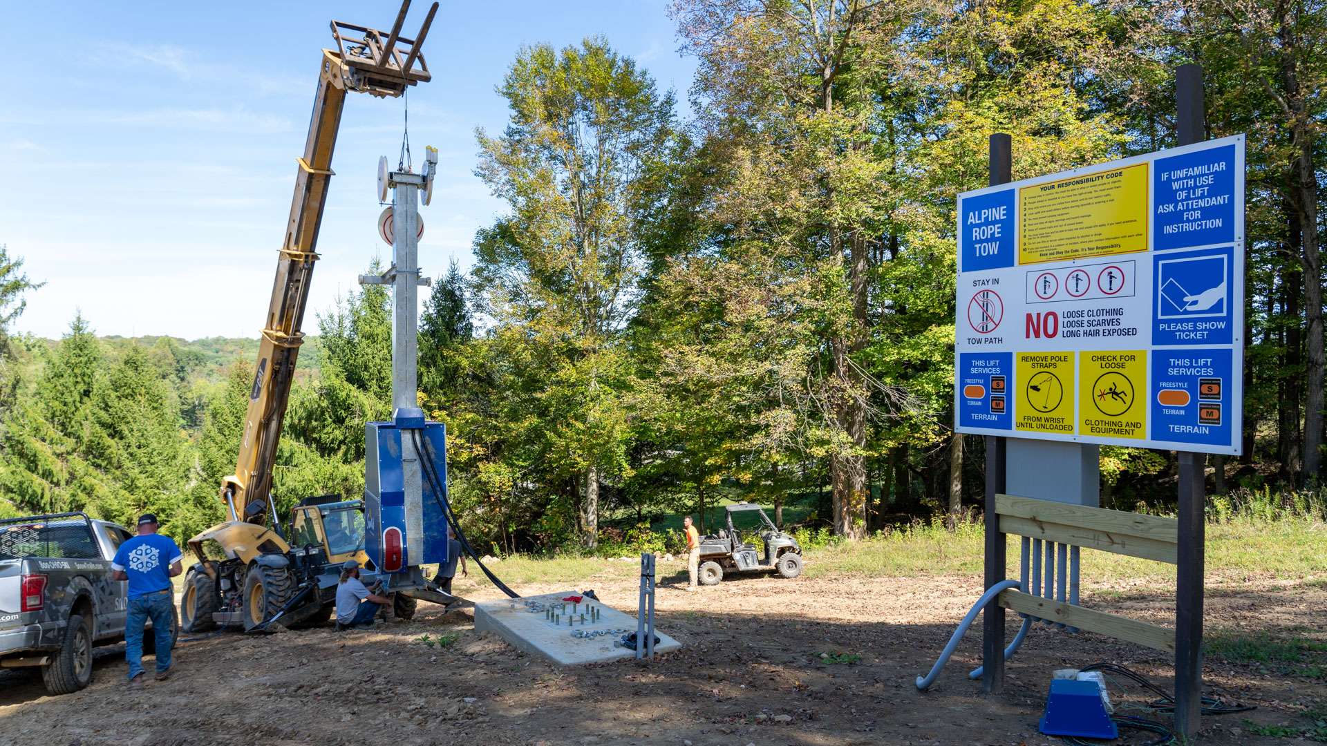 Bottom Terminal Install of New Rope Tow for Alpine and Progression Terrain Parks at Snow Trails Mansfield, OH