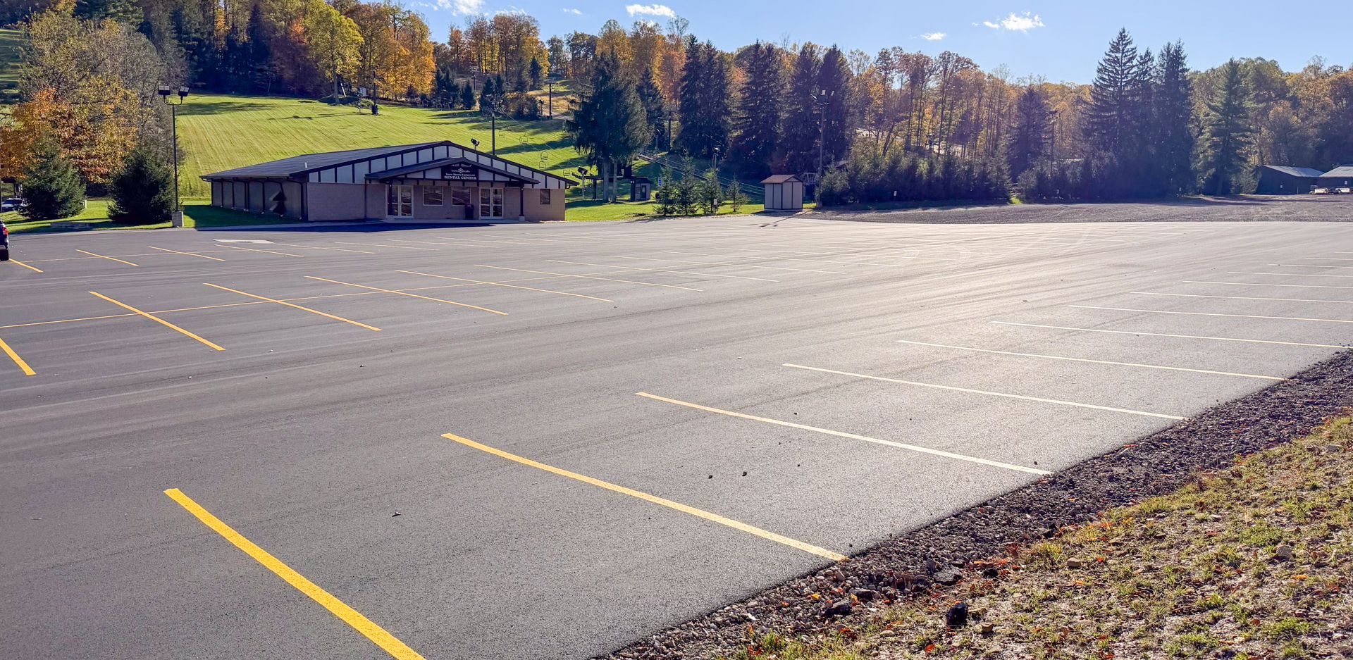 Rental Center Parking Lot newly paved and striped at Snow Trails Mansfield, Ohio