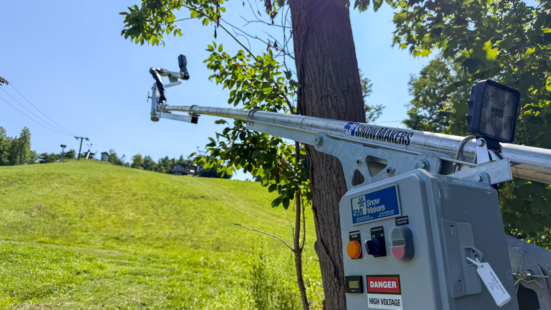New SMI Grizzly Snowmaker close-up on Silver Bullet Trail Snow Trails Ohio