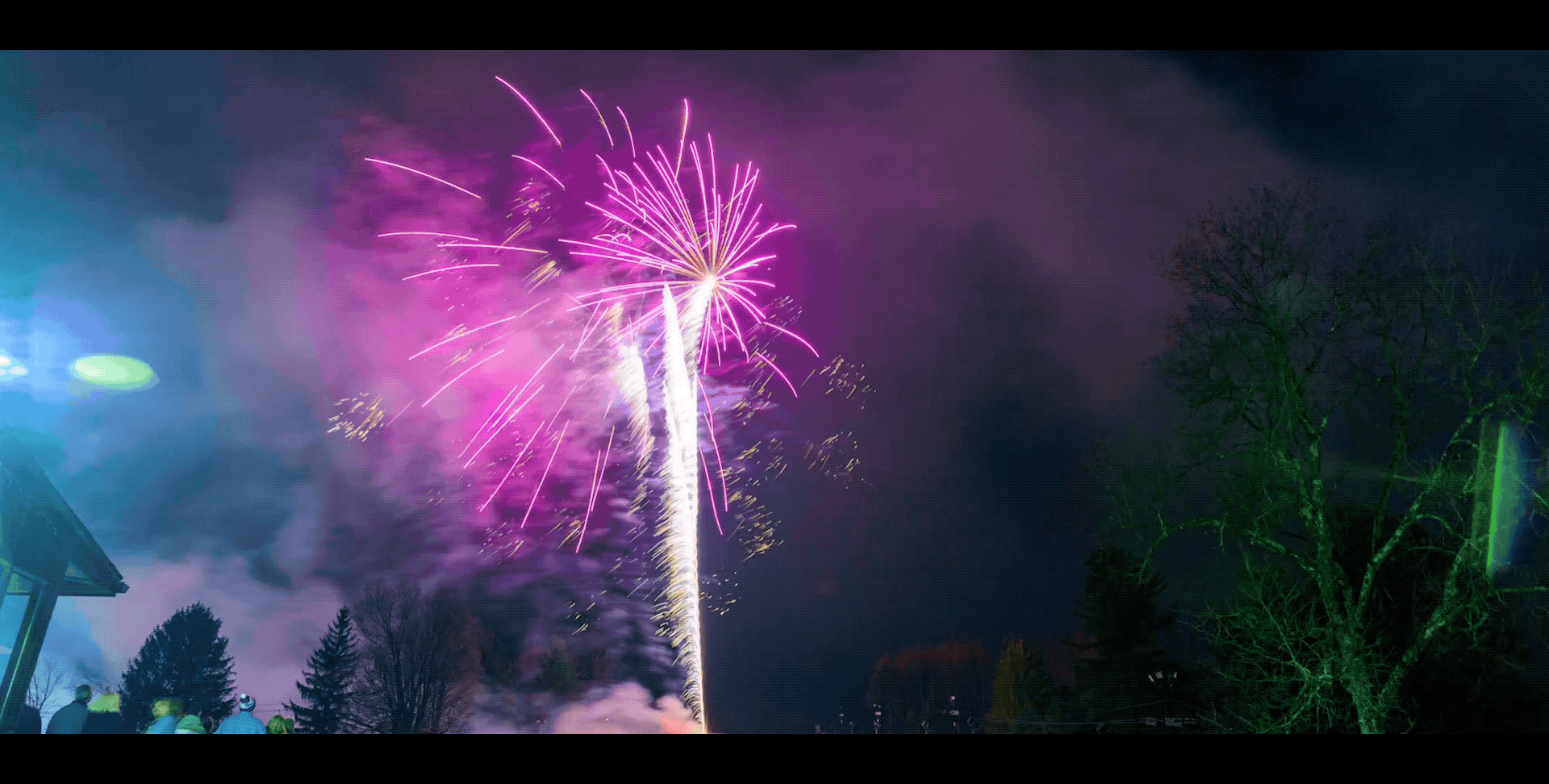 Mid-Season Party Fireworks with crowd of guests at Snow Trails in Mansfield, Ohio