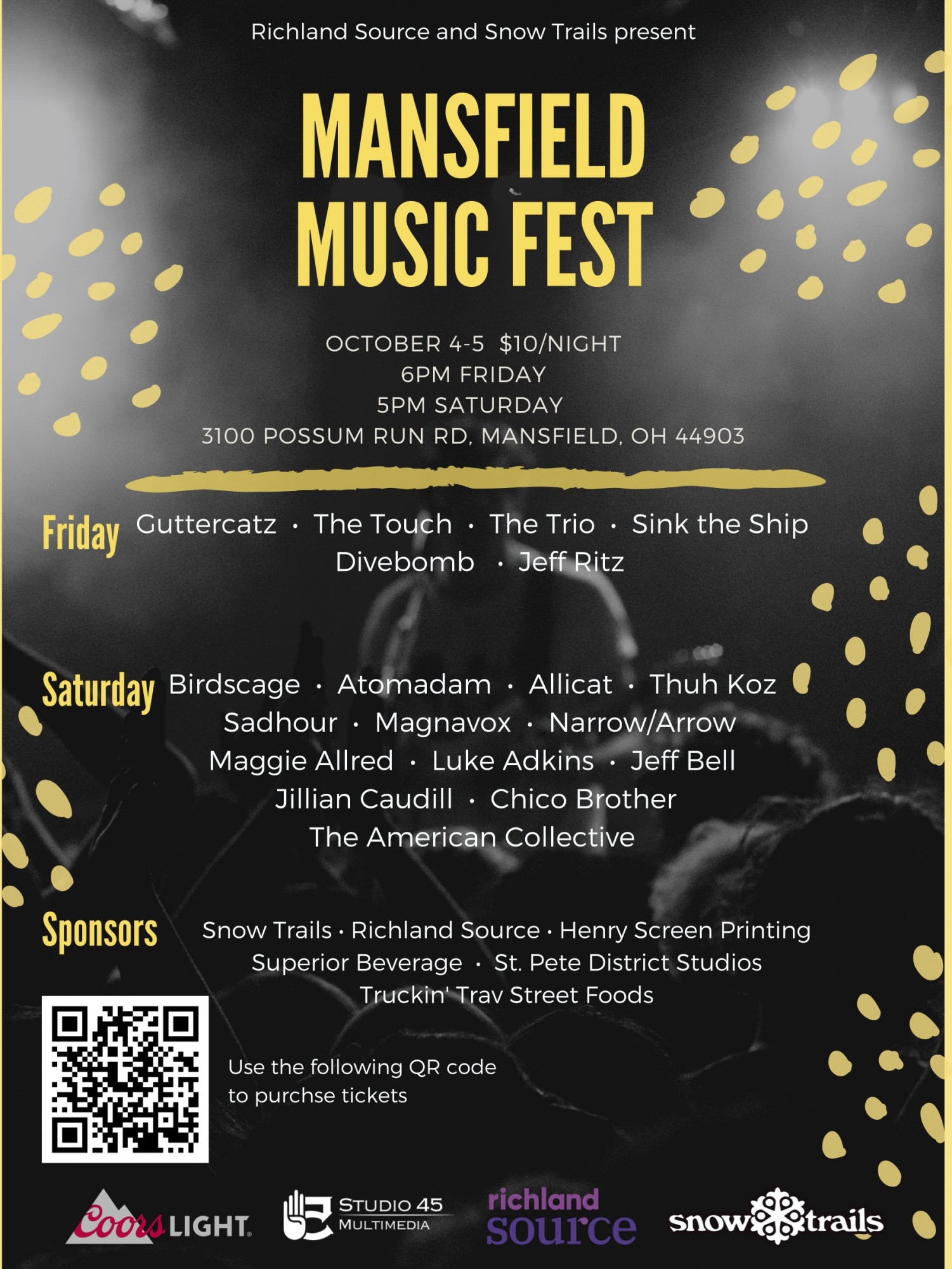 Mansfield Music Fest 2019 at Snow Trails Bands begin at 6PM Friday, October 4th and at 5PM Saturday, October 5th