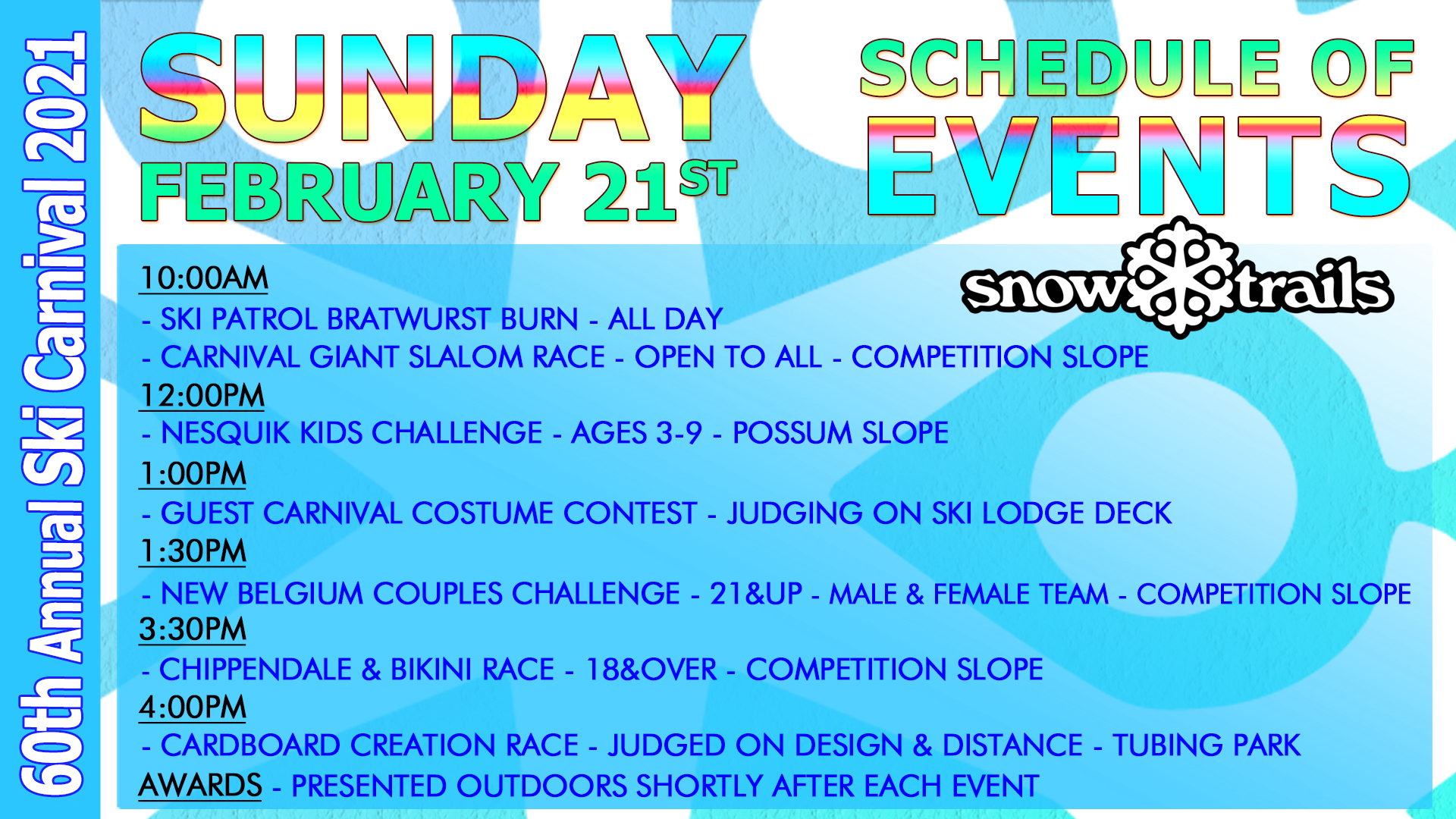 Snow Trails 60th Annual Ski Carnival Sunday Schedule 2-21-21