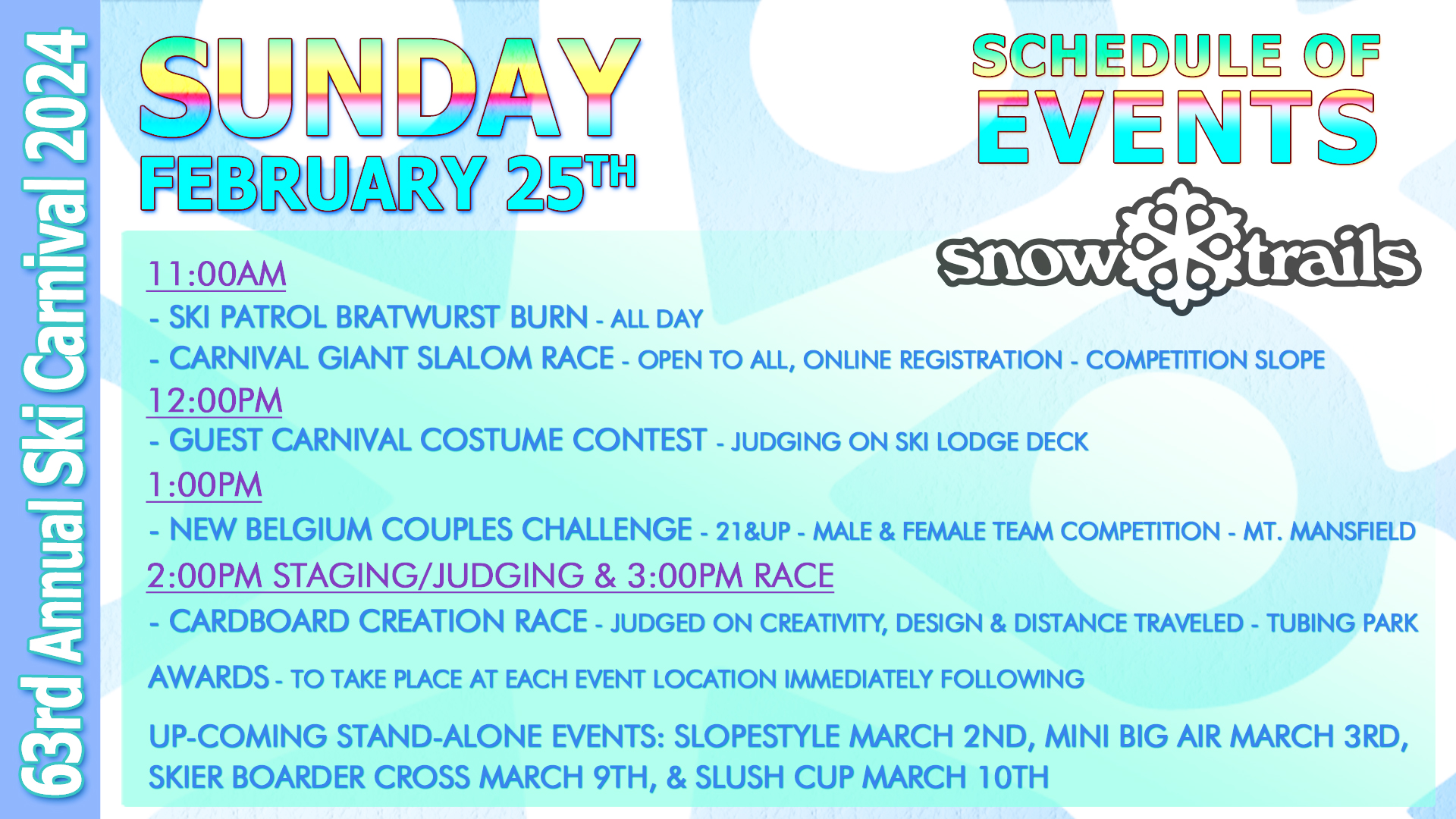 Snow Trails 63rd Annual Ski Carnival Sunday Schedule 2-25-24