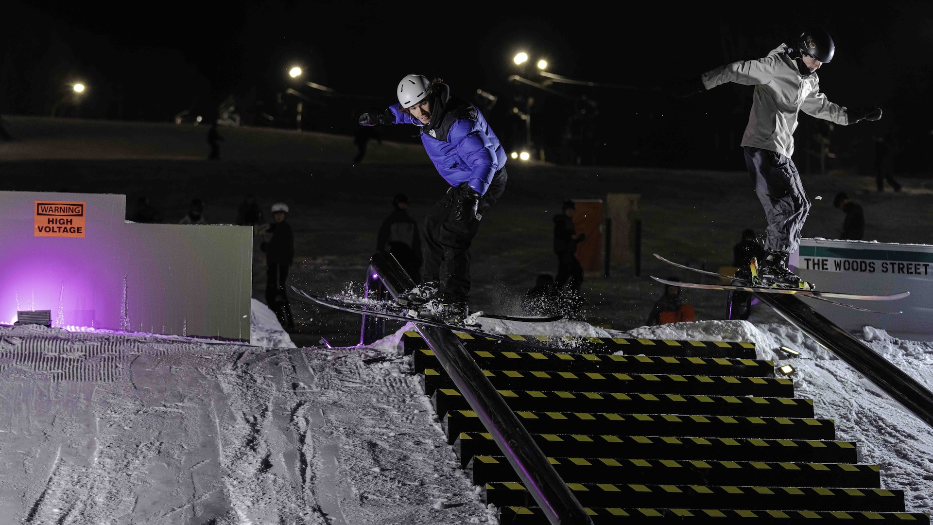Mid-Season Party Special Feature Skiers sliding rails
