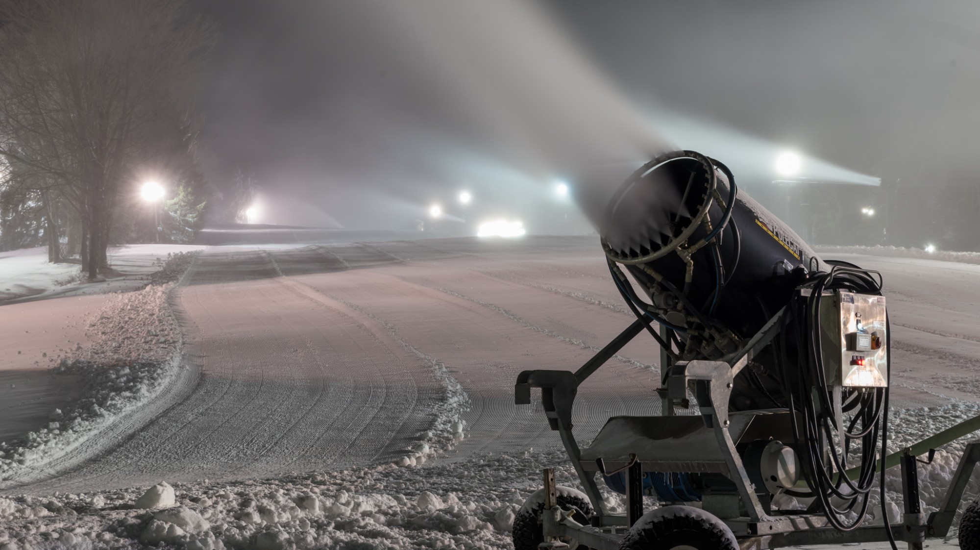Snowmaking in March at Snow Trails in Mansfield, Ohio