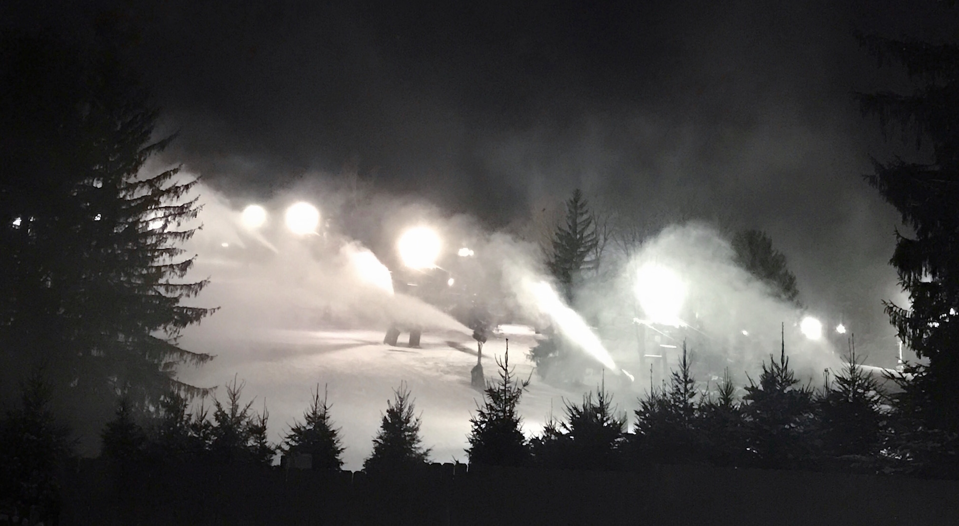 Snowmaking continues at Night on Snow Trails Competition Slope in Mansfield, Ohio