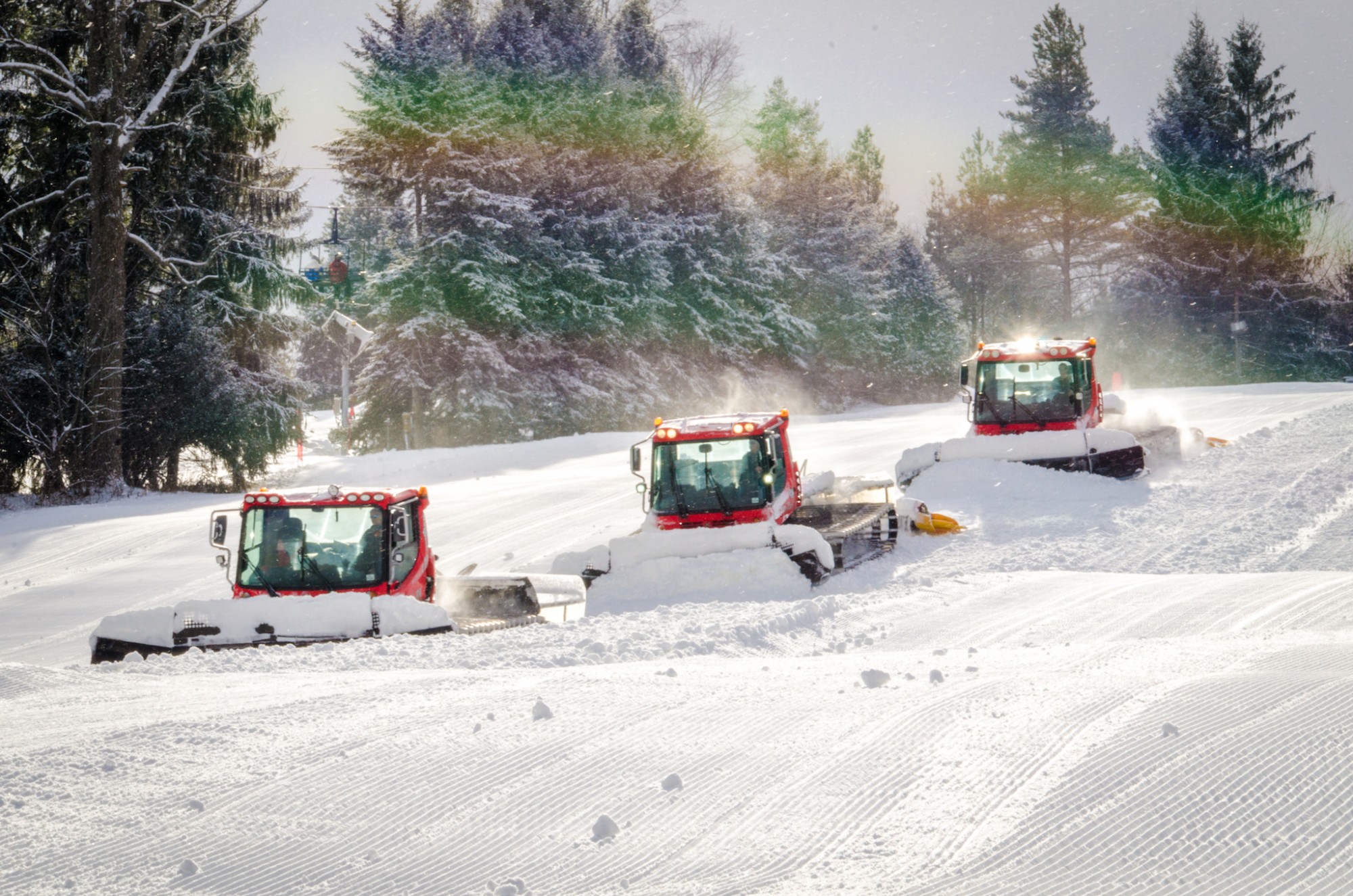 Fleet of Pisten Bully Snow Cats Snow Grooming at Snow Trails Mansfield, OH